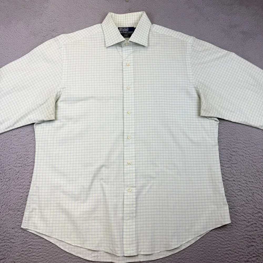 Polo Ralph Lauren Shirt Mens 17 36/37 Green Check‎ Regent Custom Fit Cotton